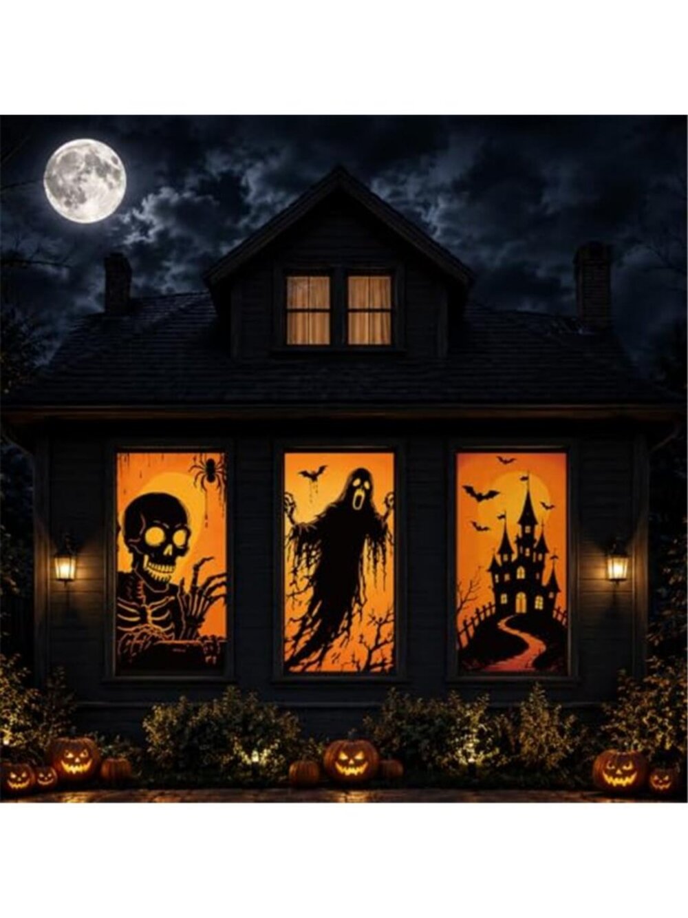 3 Pcs Halloween Ghost Silhouette Window Decor Large Ghost Skeleton Castle